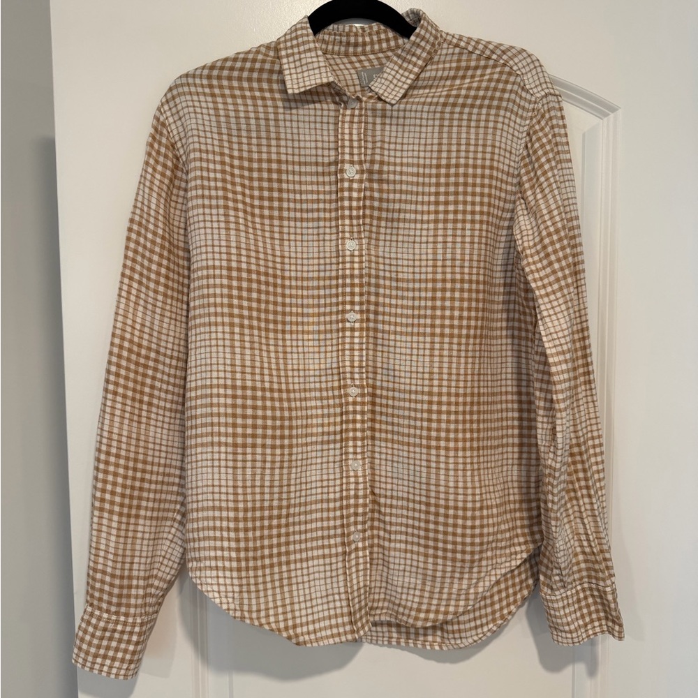 Everlane Brown and White Plaid Button Down Shirt